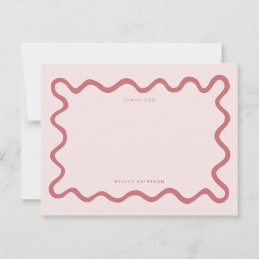 Blush Pink Squiggg Wavy Line Vielen Dank Mitteilungskarte (Vorderseite)