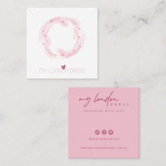 BLUSH PINK STAR CIRCLE NECKLACE BRACELET DISPLAY QUADRATISCHE VISITENKARTE (Vorne/Hinten)