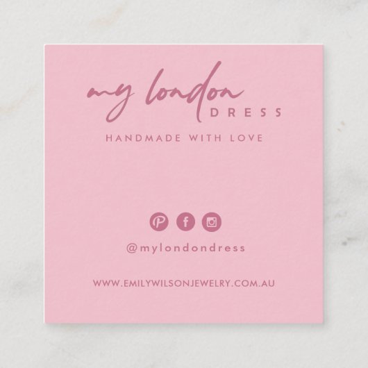 BLUSH PINK STAR CIRCLE NECKLACE BRACELET DISPLAY QUADRATISCHE VISITENKARTE (Rückseite)