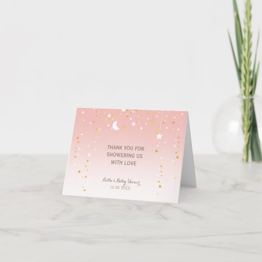 Blush Pink Stars Moon Babydusche Dankeskarte (Vorderseite)