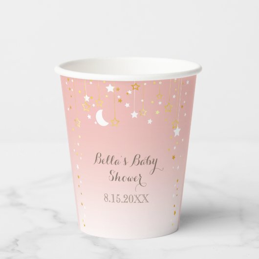 Blush Pink Stars Moon Babydusche Pappbecher (Vorderseite)