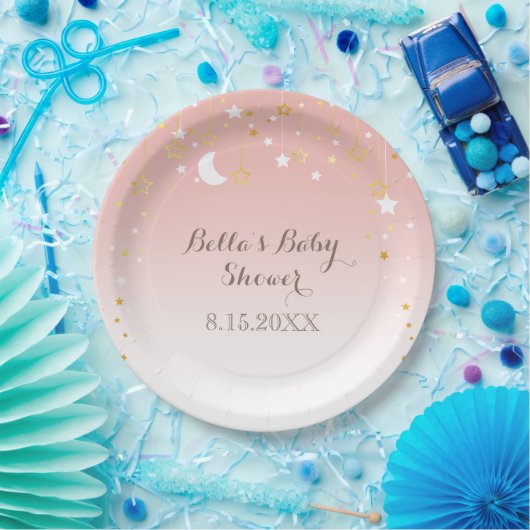 Blush Pink Stars Moon Babydusche Pappteller (Party)