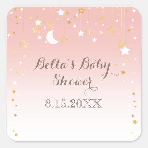 Blush Pink Stars Moon Babydusche Quadratischer Aufkleber