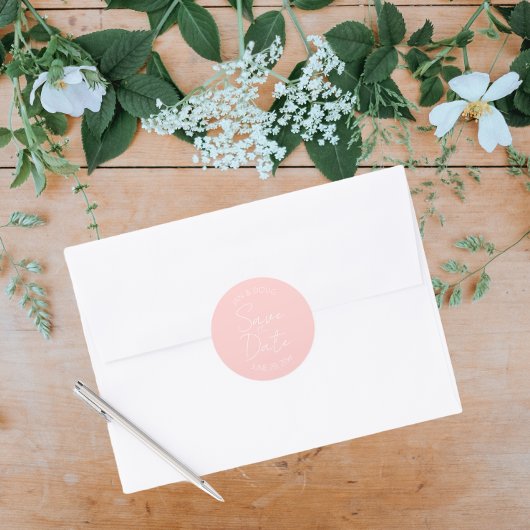 Blush Pink Stilisierte Hochzeit Speichern Sie das  Runder Aufkleber