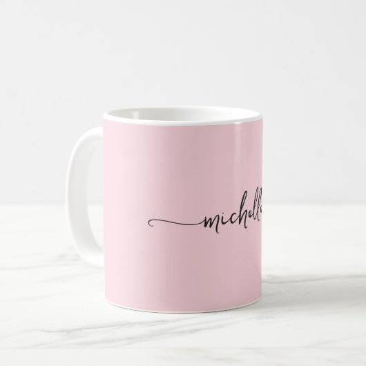 Blush Pink Stilvolle Monogram Signature Script Kaffeetasse (Vorderseite Links)