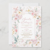 Blush Pink Stork Wildblume Girl Babydusche Einladung (Vorderseite)