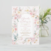 Blush Pink Stork Wildblume Girl Babydusche Einladung (Stehend Vorderseite)