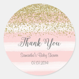 Blush Pink Streifen Babyaufkleber Runder Aufkleber