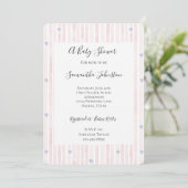 Blush Pink Streifen Blue Hearts Baby Dusche Einladung (Stehend Vorderseite)