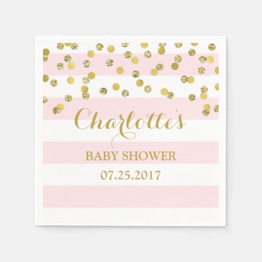 Blush Pink Streifen Gold Confetti Babydusche Serviette (Vorderseite)