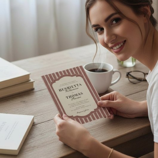 Blush Pink Striped Elegant Wedding Invitation Einladung