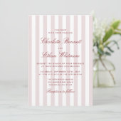 Blush Pink Stripes mit Red Script Moderne Hochzeit Einladung (Stehend Vorderseite)