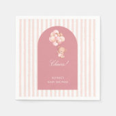 Blush pink stripes, teddy bear balloon serviette (Vorderseite)
