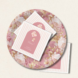 Blush pink stripes, teddy bear balloon serviette