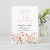 Blush Pink Sweet 16 Floral Geburtstag Einladung (Stehend Vorderseite)