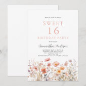 Blush Pink Sweet 16 Floral Geburtstag Einladung (Vorne/Hinten)