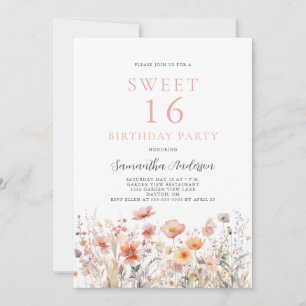 Blush Pink Sweet 16 Floral Geburtstag Einladung
