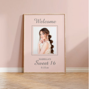 Blush Pink Sweet 16 Welcome Name Foto Poster