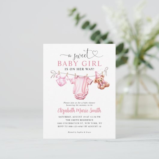 Blush Pink Sweet Litthes Girl Baby Dusche Postkarte (Stehend Vorderseite)