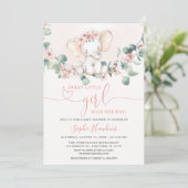 Blush Pink Sweet Little Girl Elephant Baby Dusche Einladung (Stehend Vorderseite)