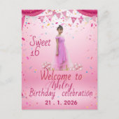 Blush Pink Sweet Sixteen Welcome Sign, Photo Einladungspostkarte (Vorderseite)