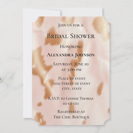 Blush Pink Tan Südwest Cowhide Brautparty Einladung (Vorderseite)