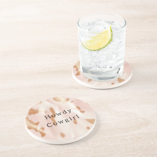 Blush Pink Tan Südwest Imitats Cowgirl Cowhide Getränkeuntersetzer (Seite)