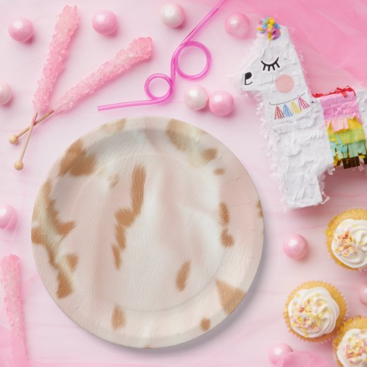 Blush Pink Tan Südwest Imitats Cowgirl Cowhide Pappteller (Party)