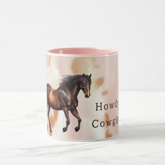 Blush Pink Tan Südwest Imitats Cowgirl Cowhide Tasse (Zentrum)