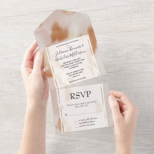 Blush Pink Tan Südwest Imitats Cowhide Hochzeit All In One Einladung
