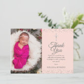 Blush Pink Taufe Foto Silver Vielen Dank Dankeskarte (Stehend Vorderseite)