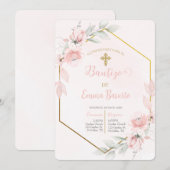 Blush Pink Taufe Girl Einladung (Vorne/Hinten)