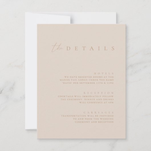 Blush Pink & Taupe Wedding Details Umschließkarte Einladung (Vorderseite)