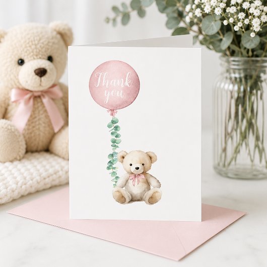 Blush Pink Teddy Bär Danke Karte