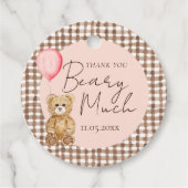 Blush Pink Teddy Bear Baby Dusche Danke Geschenkanhänger (Vorderseite)