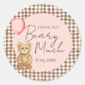 Blush Pink Teddy Bear Baby Dusche Danke Runder Aufkleber (Vorderseite)