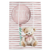 Blush Pink Teddy Bear Baby Geschenktasche Mittlere Geschenktüte (Rückseite)