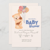 Blush Pink Teddy Bear Babyballon Dusche Einladung (Vorne/Hinten)