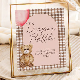 Blush Pink Teddy Bear Diaper Raffel Zeichen Poster