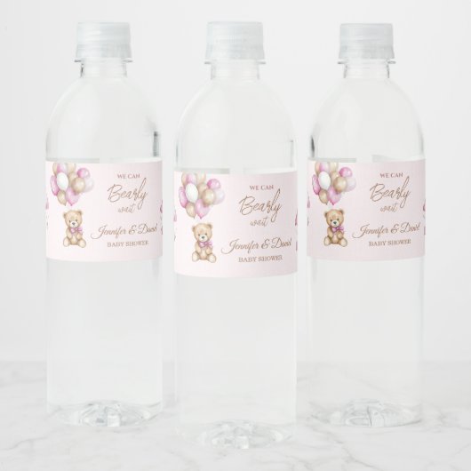 Blush Pink Teddy Girl Babydusche Wasserflaschenetikett (Flaschen)