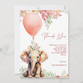 Blush Pink Terracotta Ballon Elephant Baby Dusche Dankeskarte (Vorderseite)