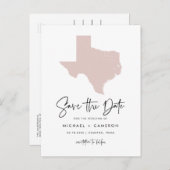 Blush Pink Texas Map Modernes Drehbuch Save the Da Ankündigungspostkarte (Vorne/Hinten)
