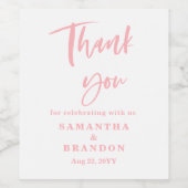Blush Pink Thank You Wedding  Weinetikett (Einzelnes Label)