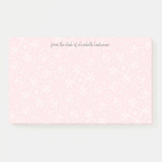 Blush Pink Tile Muster mit grauem Skriptnamen Post-it Klebezettel (Vorderseite)
