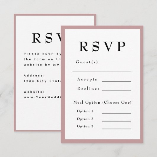 Blush Pink Timeless Wedding RSVP Karte (Vorne/Hinten)