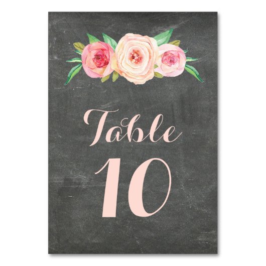 Blush Pink Tischnummer Chalkboard Karte (Vorderseite)
