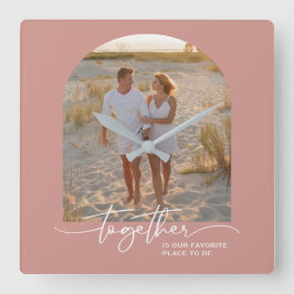 Blush Pink Together Typography Couple Valentine Quadratische Wanduhr