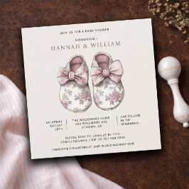 Blush Pink Toile Baby Booties Baby Girl Shower. Einladung