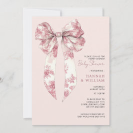 Blush Pink Toile Coquette Ribbon Girl Baby Shower Einladung