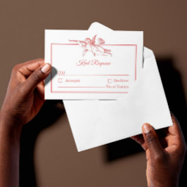 Blush Pink Toile de Jouy Cherub Wedding RSVP Card Karte